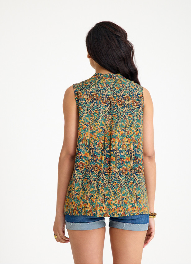 Shirt Collar Asymmetric Cut Petrol Bohemian Blouse 4563